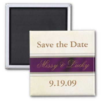 Plum Satin Save The Date Magnet by mjakubo434 at Zazzle