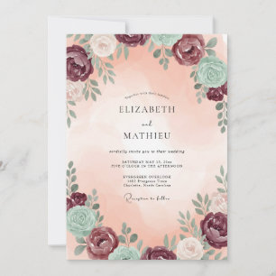 Plum Seafoam Succulent Eucalyptus Wedding Invitation