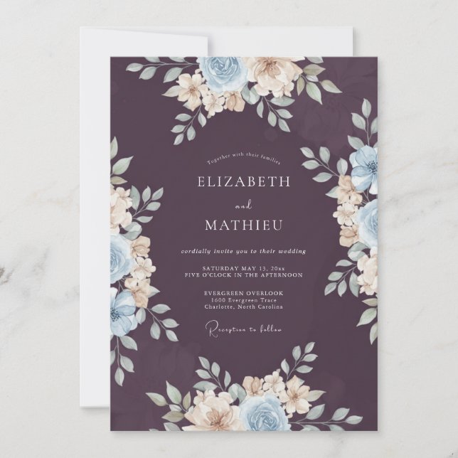 Plum Serene Winter Wedding Invitation (Front)