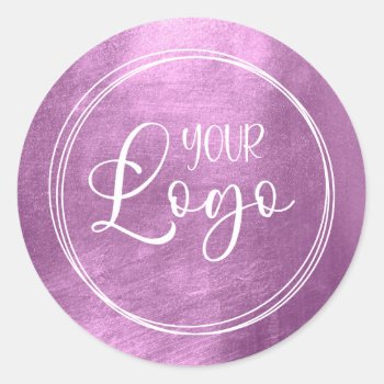Plum Shiny Faux Foil For Your Logo Classic Round Sticker by purplestuff at Zazzle