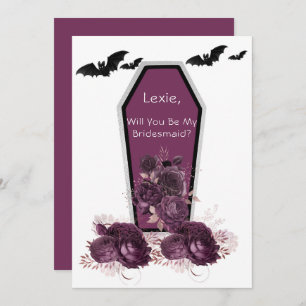 Plum Silver Coffin Bats Will You Be My Bridesmaid Invitation