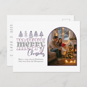Plum & Silver Cozy Arch Photo Merry Christmas Holiday Postcard