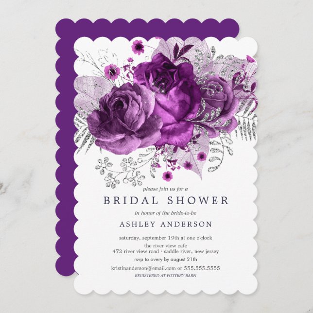 Plum & Silver Floral Bridal Shower Invitation (Front/Back)