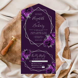 Plum Silver Floral Geometric Plum Wedding All In One Invitation