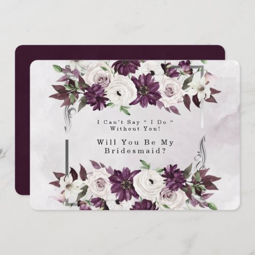 Plum Silver Geometric Will You Be My Bridesmaid Invitation