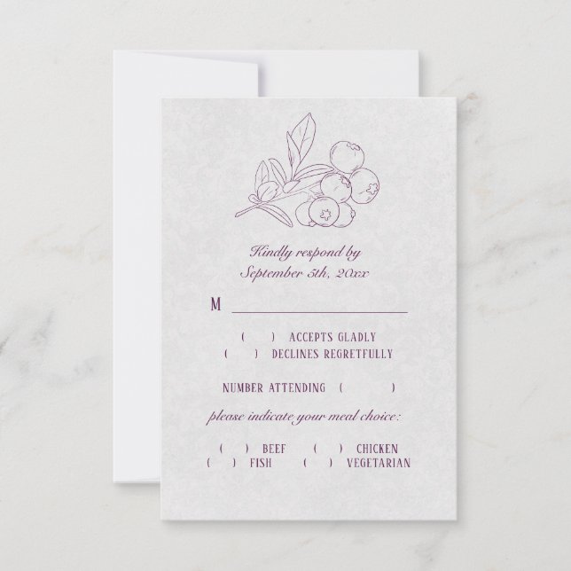 Plum Silver Gray Botanical Elegant Meal Choice RSVP Card (Front)