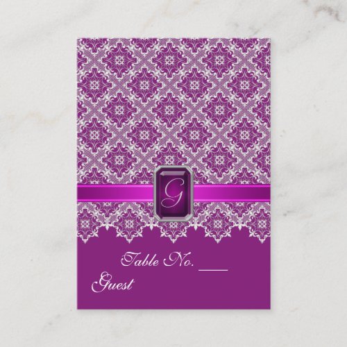 Plum &amp; Silver Lace Wedding Table Setting PlaceCard Business Cards