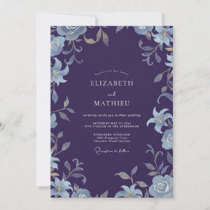 Plum Silver Leaf Wedding Invitation