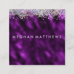 Plum Silver Sparkle Beauty Stylist Makeup Artist Square Business Card