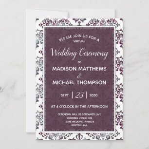 Plum Silver Virtual Wedding Livestream Wedding Invitation