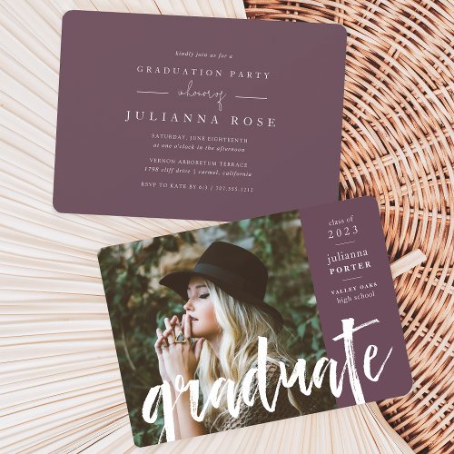 Plum  Sketched Overlay Graduation Party Invitation