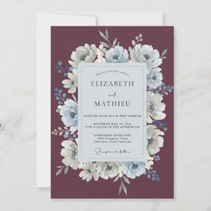 Plum Slate Anemone Wedding Invitation