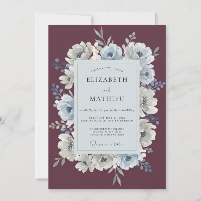 Plum Slate Anemone Wedding Invitation (Front)