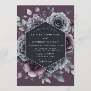 Plum Slate Dramatic Bloom Wedding Invitation