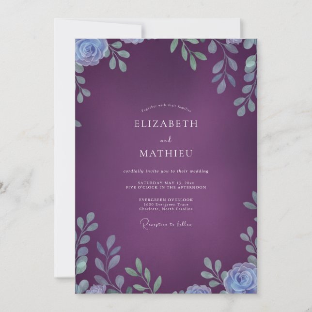 Plum Slate Leafy Wedding Invitation (Front)
