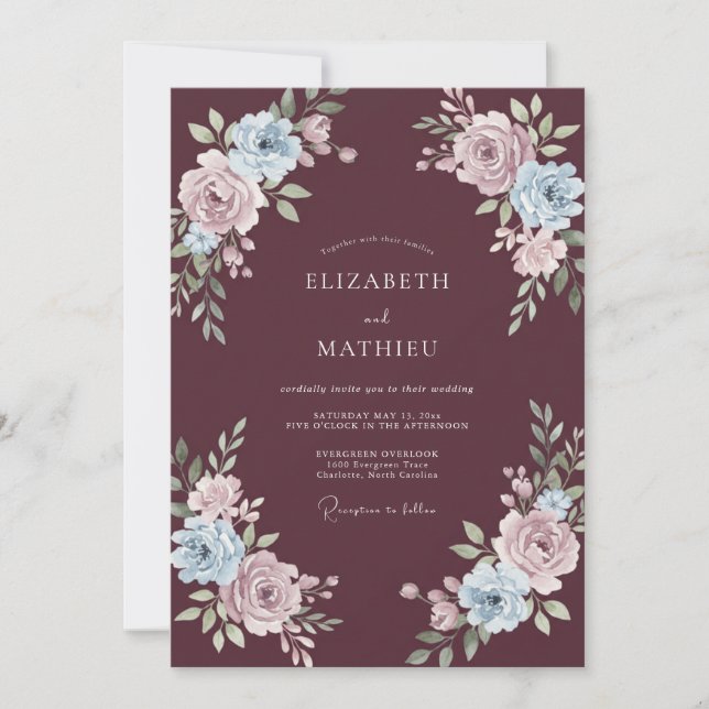 Plum Slate Painted Foliage Wedding Invitation (Front)