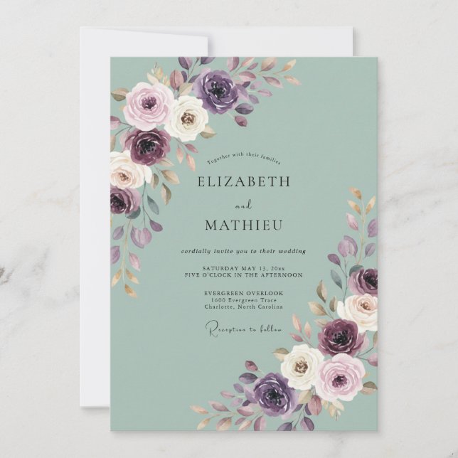 Plum Soft Floral Flourish Wedding Invitation (Front)