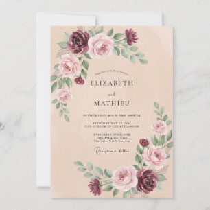Plum Soft Mauve Ranunculus Eucalyptus Wedding Invitation