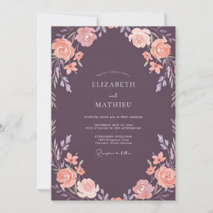 Plum Soft Peach Petal Wedding Invitation
