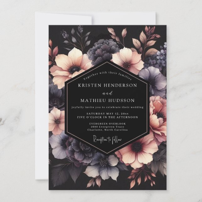 Plum Somber Bloom Wedding Invitation (Front)