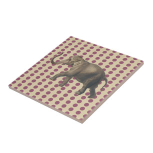 Plum Spice Moods Dots with Elephant Ceramic Tile