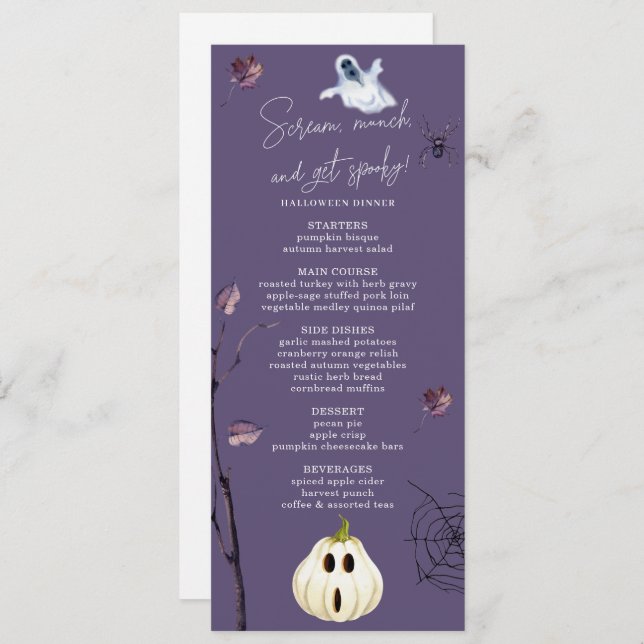 PLUM SPOOKY PUMPKIN SPIDER AUTUMN GHOST HALLOWEEN  MENU (Front/Back)