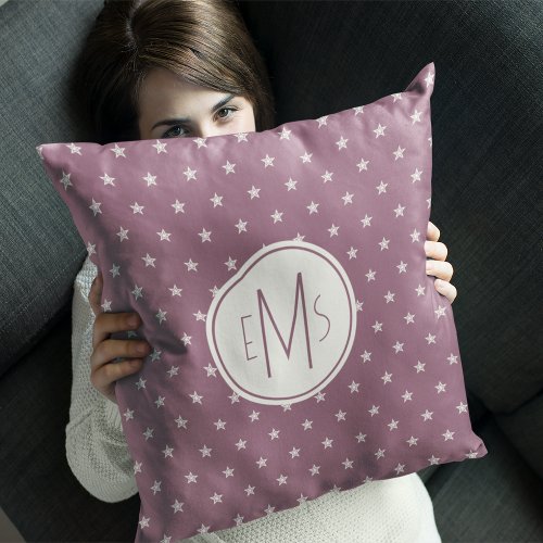 Plum Star Pattern Monogram Throw Pillow