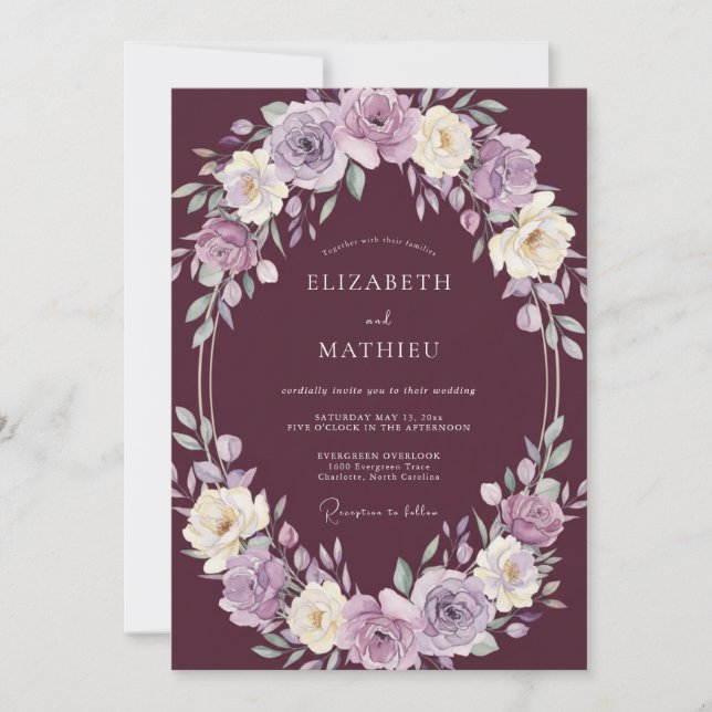 Plum Stately Winter Wedding Invitation (Front)