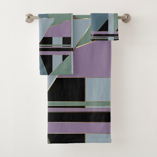 Plum Steel Moss Geometric WhimsicalArtwork Bath Towel Set