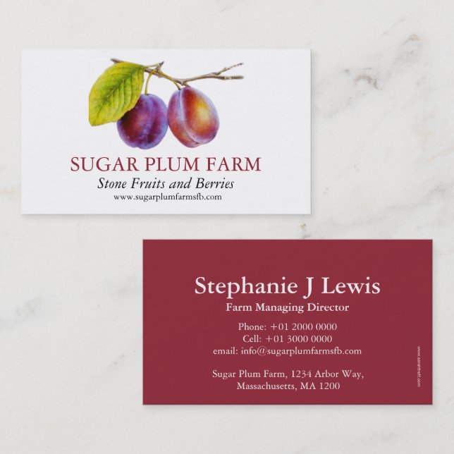 Plum stone fruit farm fruit suppliers business card (Front/Back)