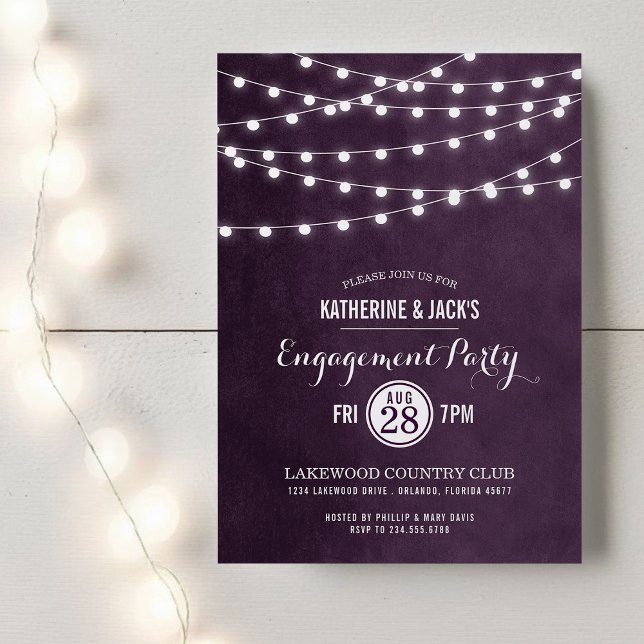 Plum String Lights Engagement Party Invitation (Creator Uploaded)