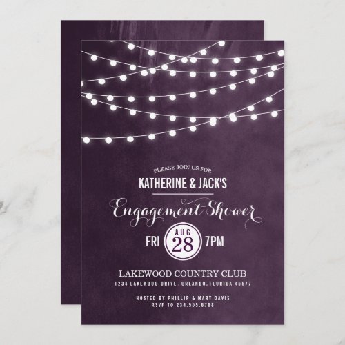 Plum String Lights Engagement Shower Invitation