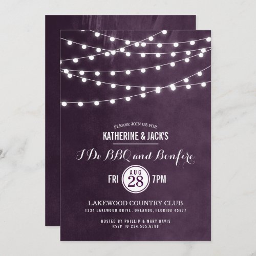 Plum String Lights I Do BBQ Invitation