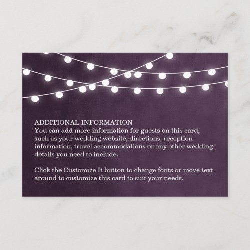 Plum String Lights Wedding Insert Card