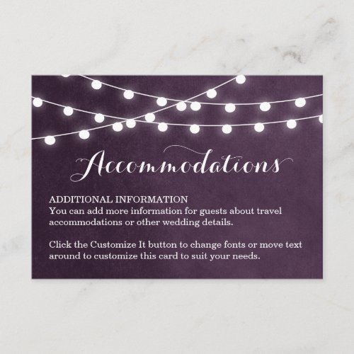 Plum String Lights Wedding Insert Card