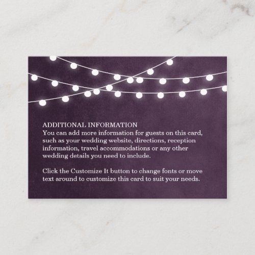 Plum String Lights Wedding Insert Card