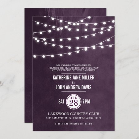 Plum String Lights Wedding Invitation