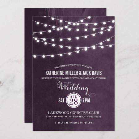 Plum String Lights Wedding Invitation