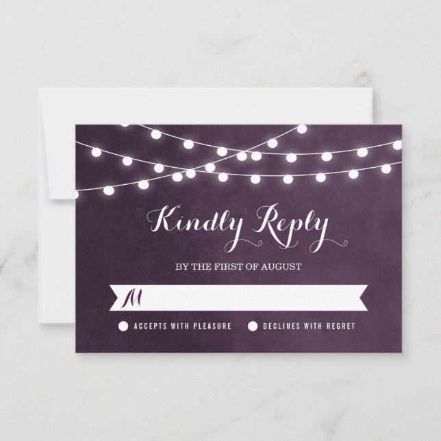 Plum String Lights Wedding RSVP Card (Front)