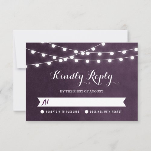 Plum String Lights Wedding RSVP Card