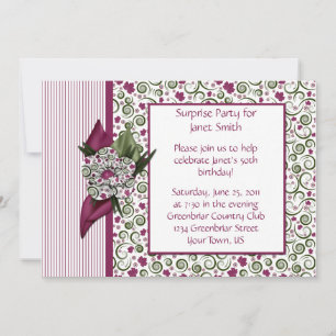 Plum Stripes and Leaves Party Invitation