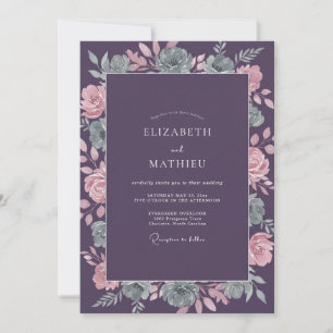 Plum Succulent Foliage Eucalyptus Wedding Invitation