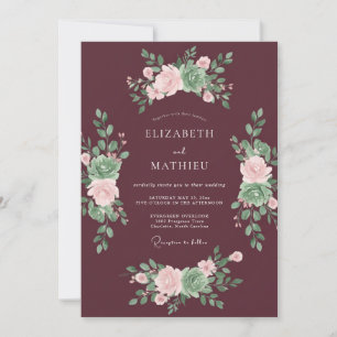 Plum Succulent Leaf Wedding Invitation