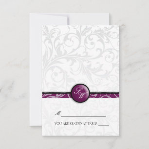 Plum Swirl Monogram Folding Tent Place Card