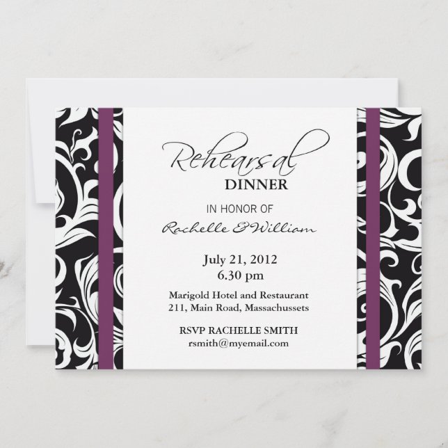 Plum Swirl Rehearsal Dinner Card (Front)
