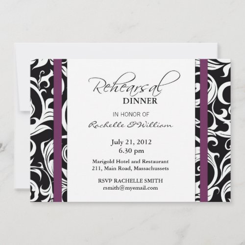 Plum Swirl Rehearsal Dinner Card Personalized Invitations