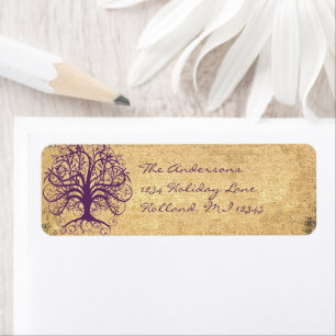 Plum Swirl Tree on Parchment Return Address Label