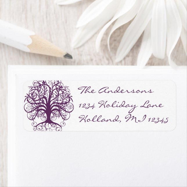 Plum Swirl Tree Return Address Label (Insitu)