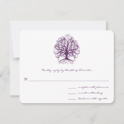 Plum Swirl Tree  Wedding  Response Card Custom Invitation