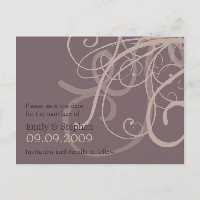 Plum Swirls • Save the Date Postcard (Front)
